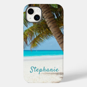 Tropical Beach Monogram Palm Tree Turquoise Cool  Case-Mate iPhone 14 Plus Case