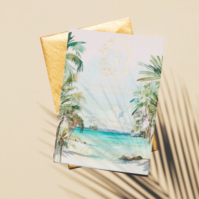 Tropical Beach | Monogram Wedding Table Thank You (Creator Uploaded)