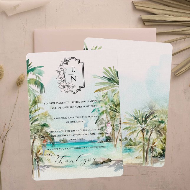 Tropical Beach | Monogram Wedding Table Thank You Menu (Creator Uploaded)