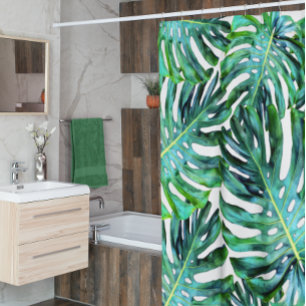 Tropical Beach Monstera Leaf Pattern Modern Shower Curtain