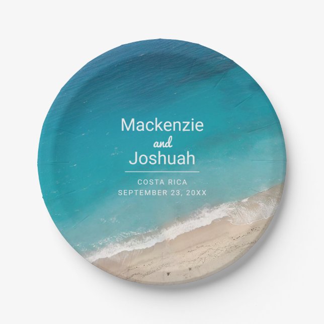 Tropical Beach Moody Turquoise Custom Wedding Paper Plate (Front)