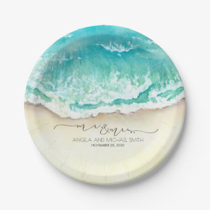Tropical Beach Mr and Mrs Wedding Paper Plate