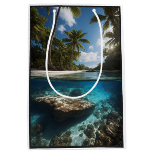 Tropical Beach Mug - Split View Ocean Mug - Above Medium Gift Bag