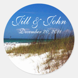 Tropical Beach Names and Date Wedding Sticker
