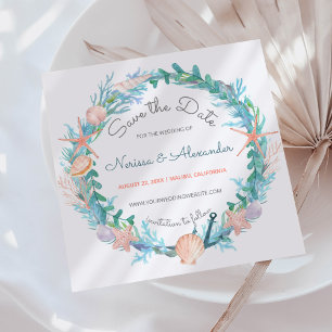 Tropical Beach Nautical Sea Wreath Wedding Save The Date