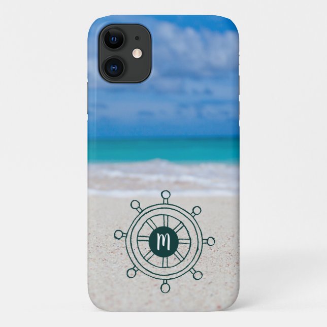 Tropical Beach Nautical Ship rudder Monogram Case-Mate iPhone Case (Back)