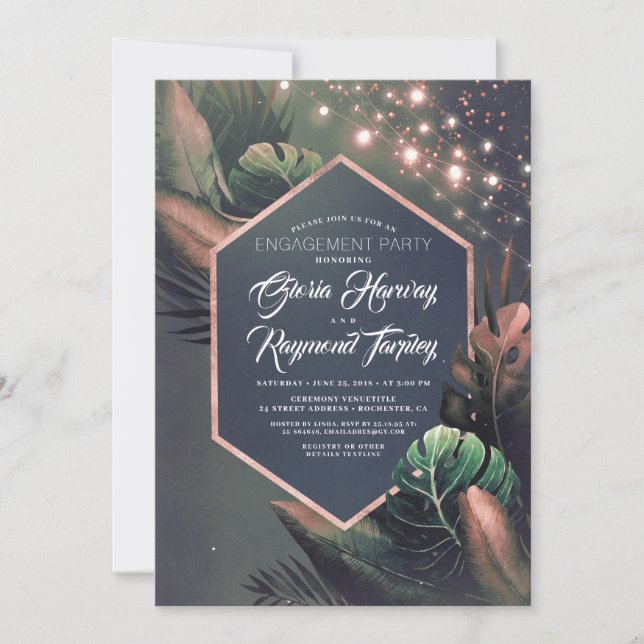 Tropical Beach Night Pink Engagement Party Invitation (Front)