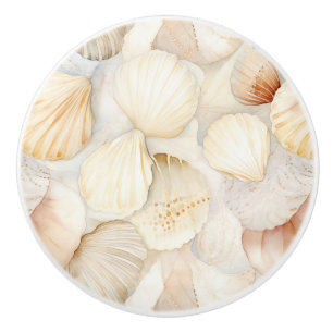 Tropical Beach Ocean Cream Peach Sea Shells Ceramic Knob
