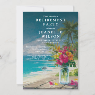 Tropical Beach Ocean Floral Retirement Party Invitation