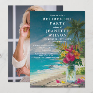Tropical Beach Ocean Floral Retirement Party Photo Invitation
