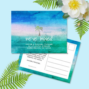 Tropical Beach Ocean Palm Tree Moving Announcement Postcard