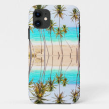 Tropical Beach Ocean Palms with Reflection