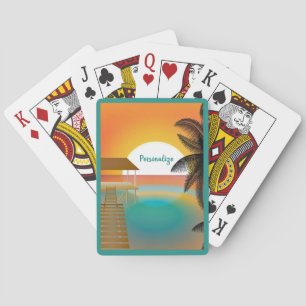 Tropical Beach Ocean Pier Sunset Personalised Playing Cards
