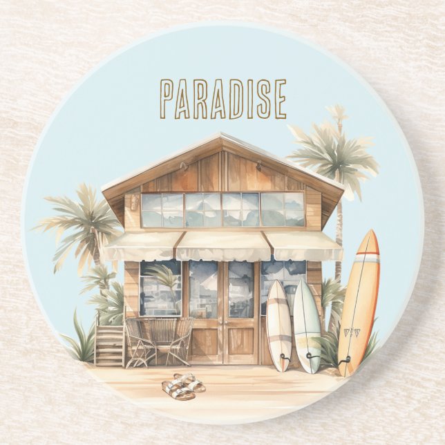 Tropical Beach Ocean Sand Surfboards House Coaster (Front)