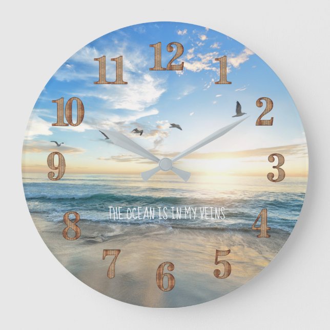 Tropical Beach Ocean Sea Life Quote Personalised Large Clock (Front)