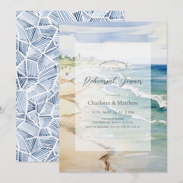 Tropical Beach Ocean Sea Rehearsal Dinner Invitation (Front/Back)