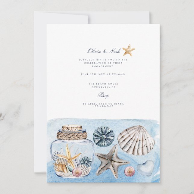 Tropical Beach Ocean Shell Engagement Invitation (Front)
