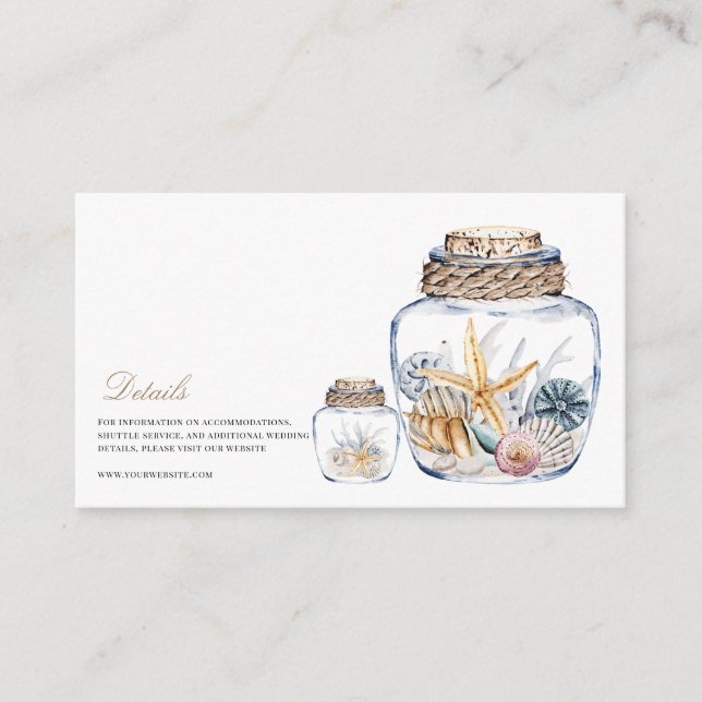 Tropical Beach Ocean Shell Wedding Details  Enclosure Card (Front)