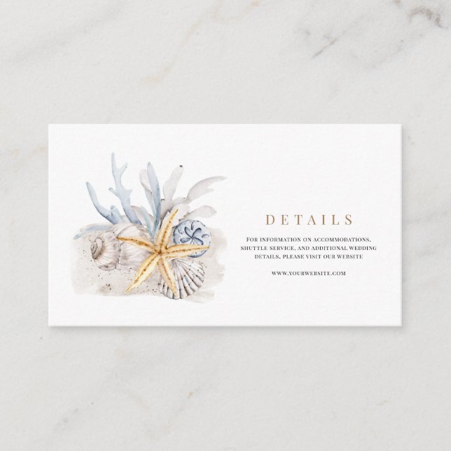 Tropical Beach Ocean Shell Wedding Details  Enclosure Card (Front)