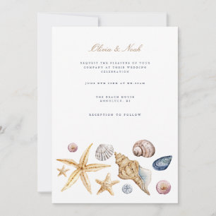 Tropical Beach Ocean Shell Wedding Invitation Card