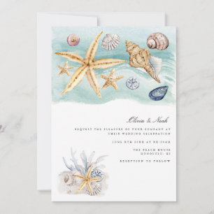 Tropical Beach Ocean Shell Wedding Invitation Card
