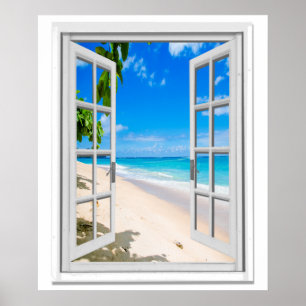 Tropical Beach Ocean View Fake Window Poster