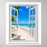 Tropical Beach Ocean View Faux Window