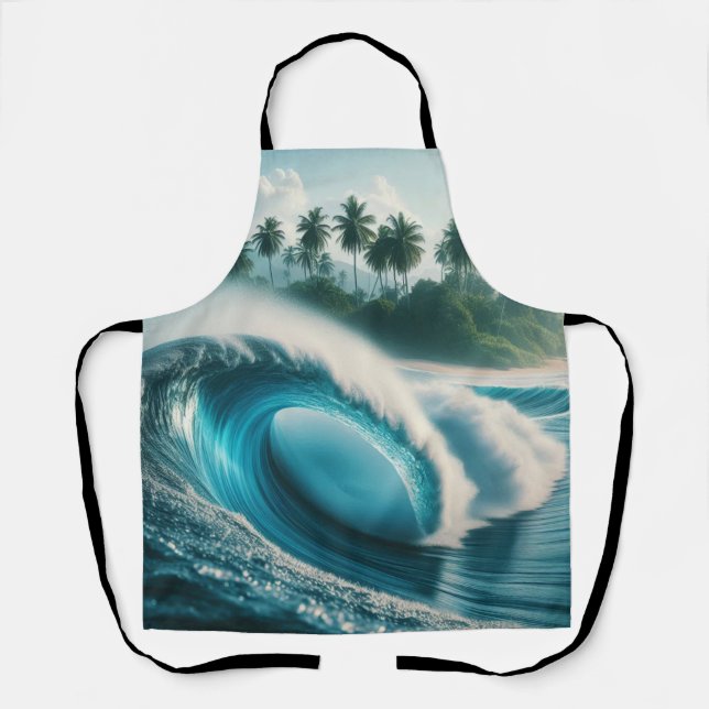 Tropical Beach Ocean Wave Crescendo Palm Trees Apron (Front)