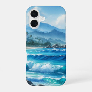 Tropical Beach Ocean Waves Blue iPhone 16 Case
