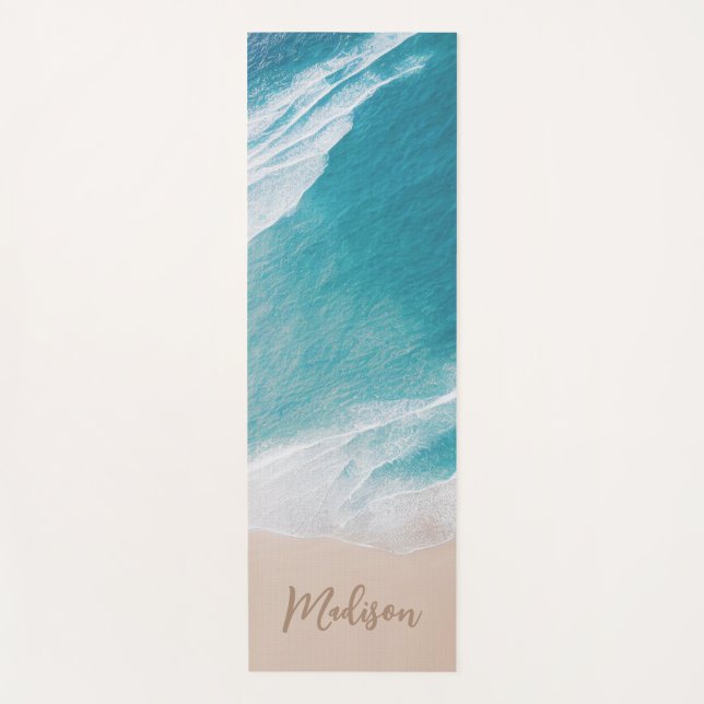 Tropical Beach Ocean Waves Personalised  Yoga Mat (Front)