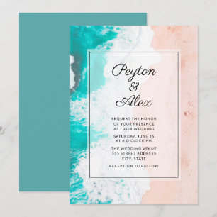 Tropical Beach Ocean Waves Wedding  Invitation