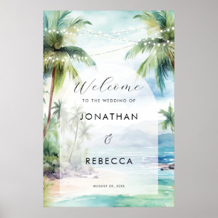 tropical beach ocean wedding welcome sign poster