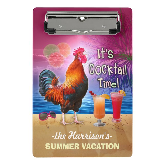 Tropical Beach or Cruise Vacation | Funny Rooster Mini Clipboard (Front)