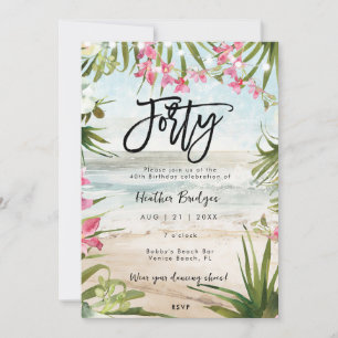 Tropical beach orchids 40th birthday party invitation