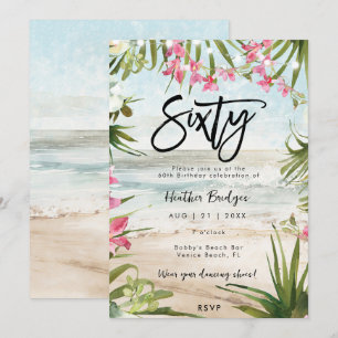 Tropical beach orchids 60th birthday party invitation