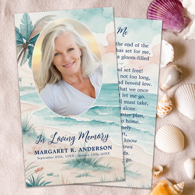 Tropical Beach Oval Photo Memorial Prayer Card (Creator Uploaded)