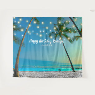 Tropical Beach Palm Birthday Photo Booth Backdrop Tapestry