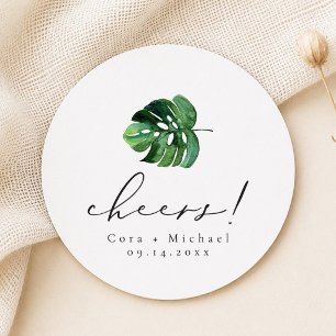 Tropical Beach Palm Leaf Destination Wedding Round Paper Coaster