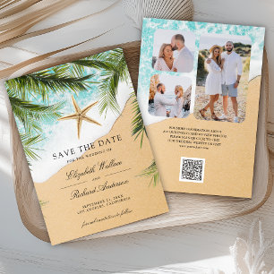 Tropical Beach Palm Leaves Starfish Photo Wedding Save The Date