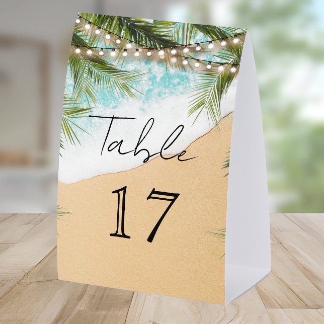 Tropical Beach Palm Lights Wedding Table Number (Creator Uploaded)