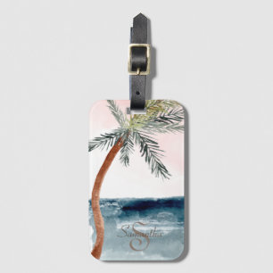 Tropical Beach Palm-Monogram Luggage Tag