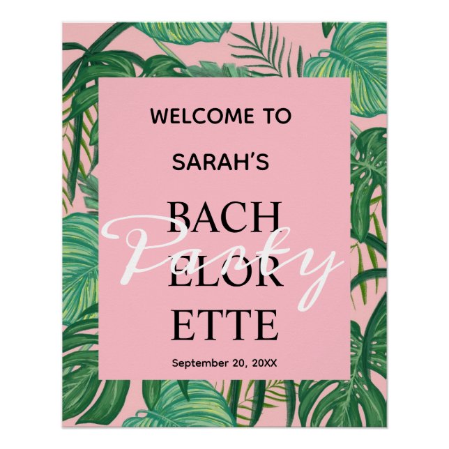 Tropical Beach Palm Pink Bachelorette Welcome  Poster (Front)