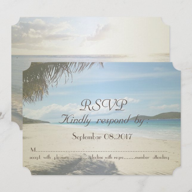Tropical Beach,Palm  RSVP Invitation (Front/Back)