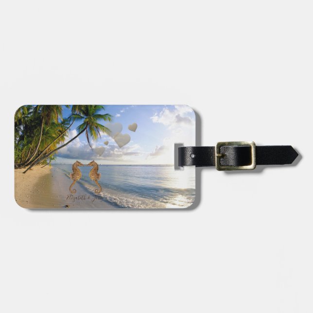 Tropical Beach,Palm,Seahorses-Personalised Luggage Tag (Front Horizontal)
