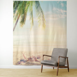 Tropical Beach Palm Seashells Tapestry