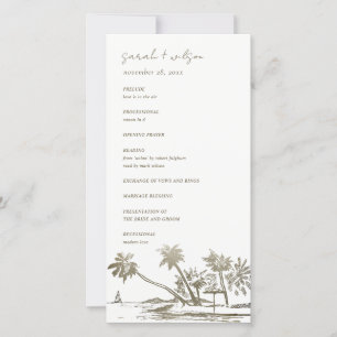 Tropical Beach Palm Sketch Gold Wedding Program Thank You Card
