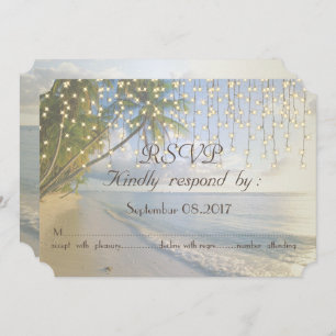 Tropical Beach,Palm,String Lights RSVP Invitation