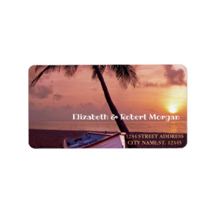 Tropical Beach Palm Sunset Boat  Wedding Label