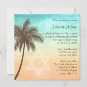 Tropical Beach Palm Tree Bat Mitzvah Invitations