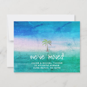 Tropical Beach Palm Tree Blue Green Moving Announcement